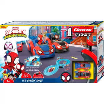 Zestaw samochodów na tor szczelinowy CARRERA FIRST Spidey 20063049 — dziecięcy tor wyścigowy dla początkujących