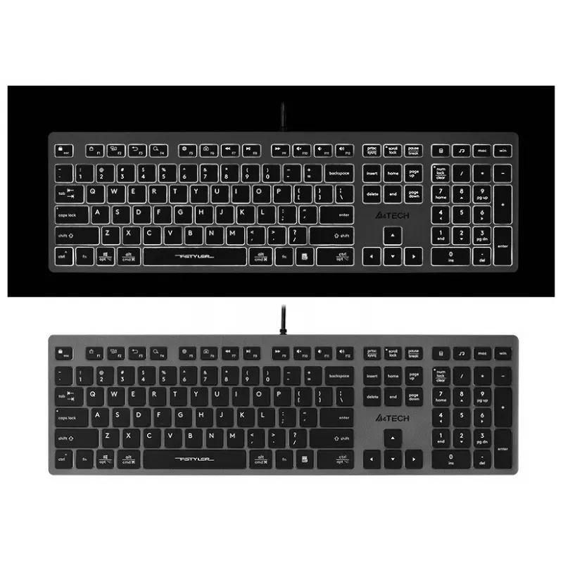 Przewodowa klawiatura A4Tech FX60H USB QWERTY — pełnowymiarowa 100%, podświetlana biała, szara, hub USB