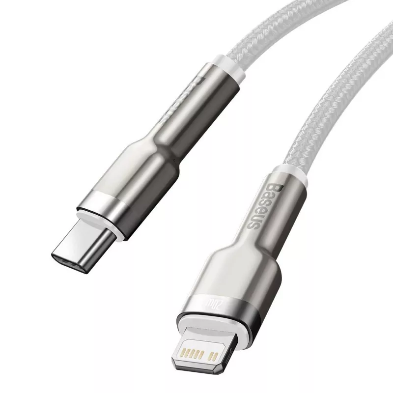 Kabel USB-C na Lightning Baseus Cafule 1 m, 20 W, obudowa cynkowa, biały