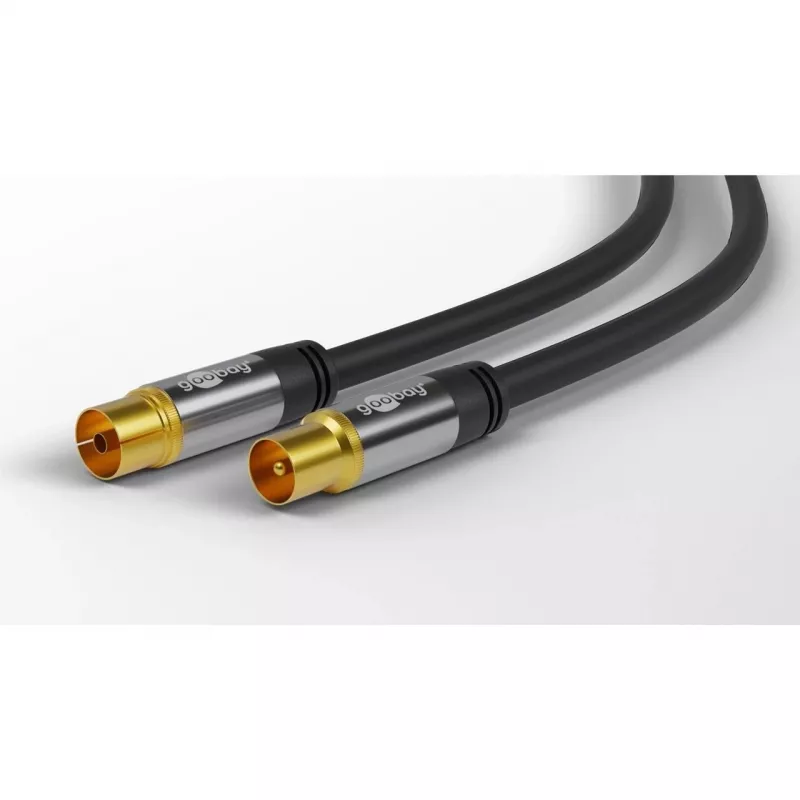 Kabel antenowy TV Goobay (typ 135 dB), 4-krotnie ekranowany, 2 m, czarny - pozłacany, gniazdo koncentryczne > wtyk koncentryczny (70367)