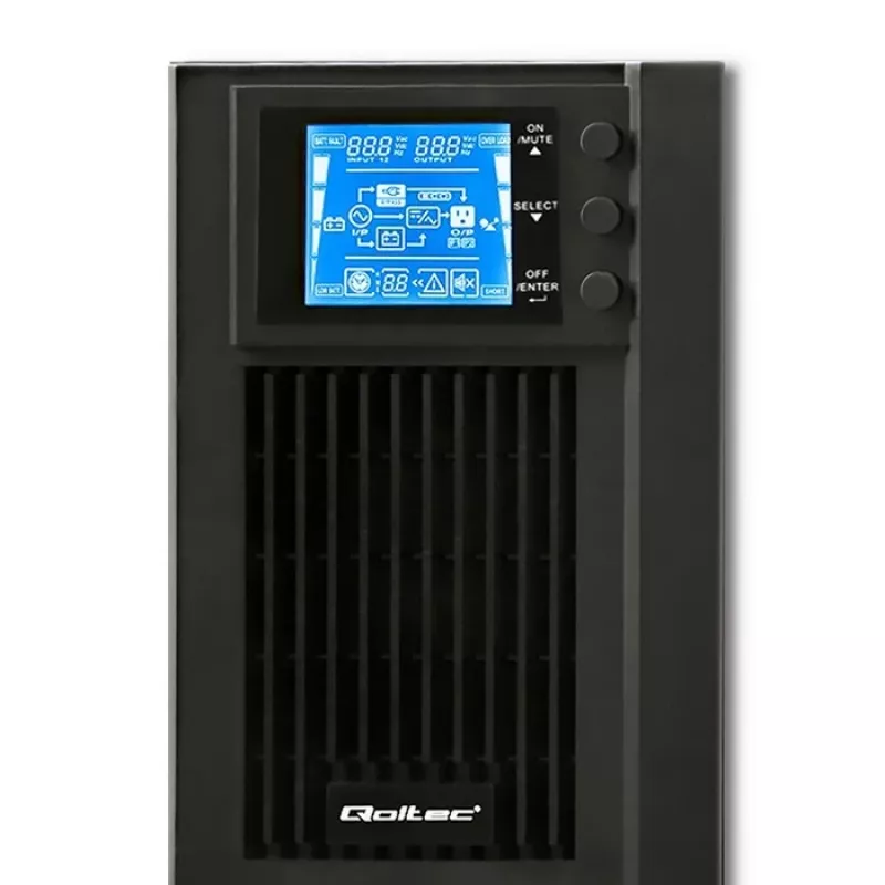 Qoltec 53042 zasilacz awaryjny (UPS) Online (podwójna konwersja) 1 kVA 800 W 2 gniazda wyjściowe AC
