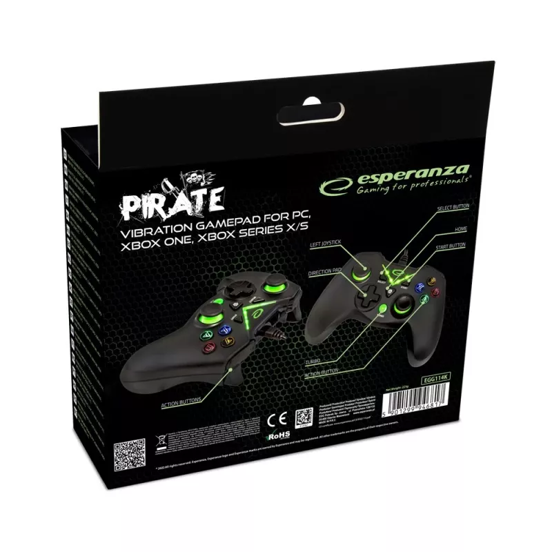 Gamepad Esperanza EGG114K przewodowy USB 2.0 czarny — 12 przycisków, 2 joysticki, wibracje, do PC i Xbox Series X/S/One