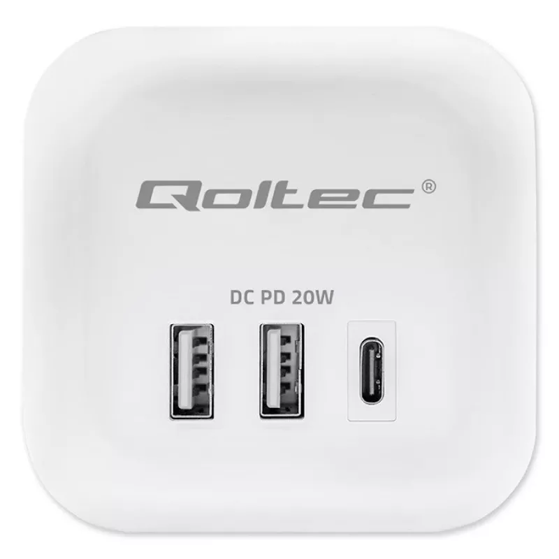Listwa zasilająca Power Cube QOLTEC 52547 3× gniazda AC, 2×USB-A, 1×USB-C PD 20W