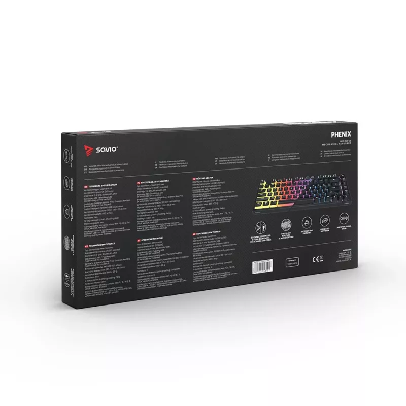 Klawiatura gamingowa Savio SAVGK-PHENIX czerwony PUDDING Mechaniczna RGB Bezprzewodowa