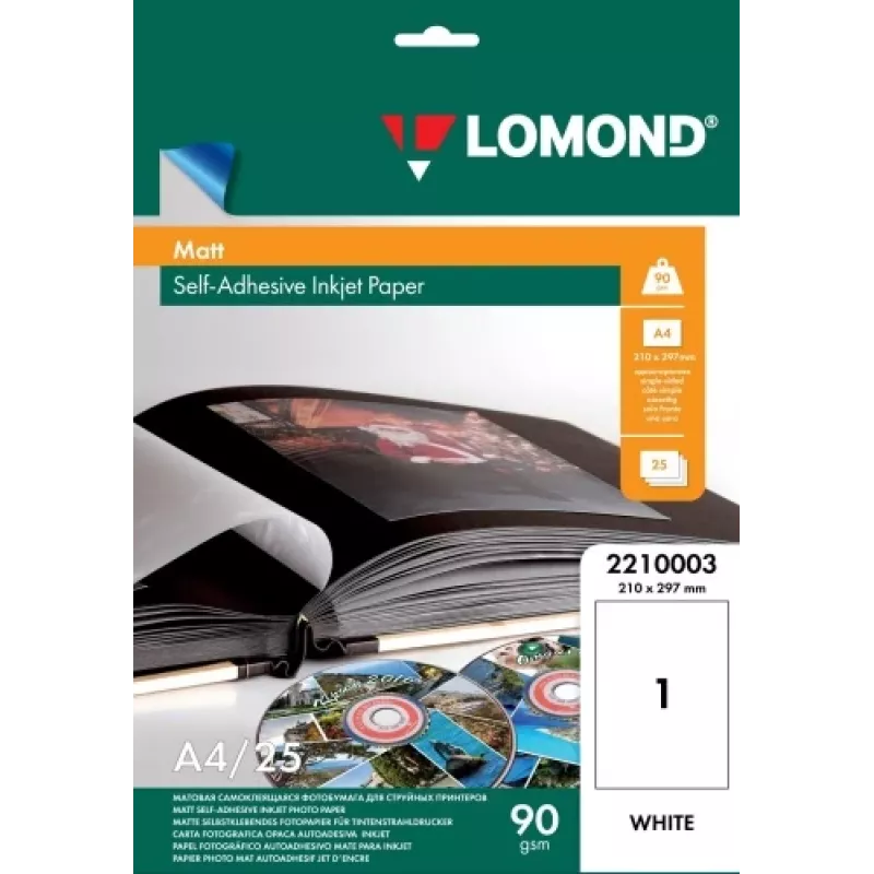 Lomond Samoprzylepny Papier Fotograficzny do Drukarek Atramentowych Matowy A4 25 arkuszy