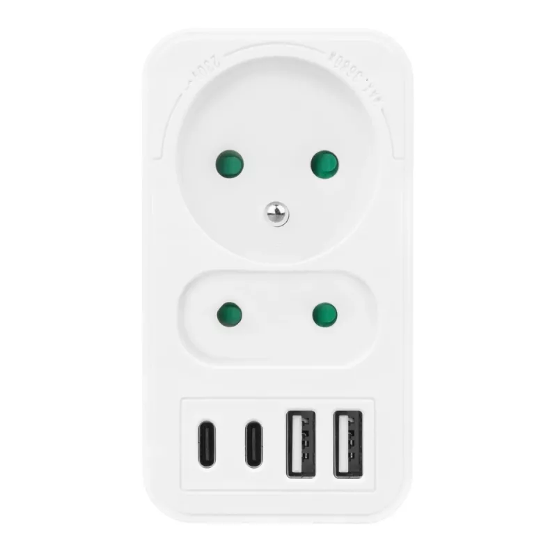 Rozdzielacz zasilania MACLEAN MCE249 F/W — 2x gniazda sieciowe (16A + 6A) i 4x USB (2x A, 2x C PD 20W)