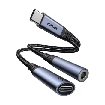 2-w-1 adapter audio Joyroom SY-C02 — Type-C na 3,5 mm + Type-C, czarny