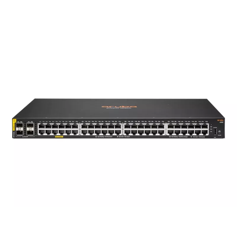 Hewlett Packard Enterprise HPE Aruba Networking CX 6100 48G Class4 PoE 4SFP+ 740W Switch - Switch - L3 - zarządzany - 48 x 10/100/1000 (PoE+) + 4 x 1 Gigabit/10 Gigabit SFP+ (Uplink)