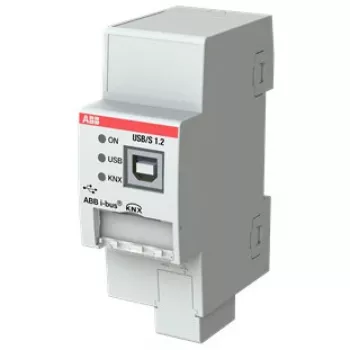 Interfejs adaptera ABB USB/S1.2 z wyjściami szeregowym i USB 2.0, wejście 21–30 V, 36×64,5×90 mm, szary
