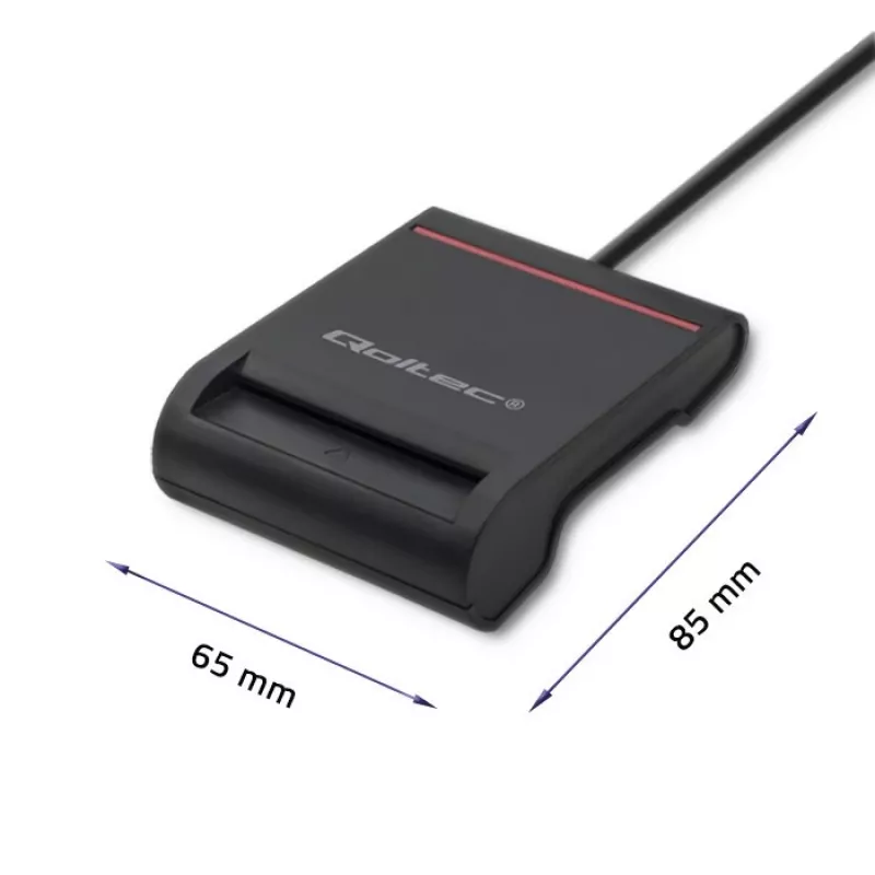 Czytnik kart ID QOLTEC Smart chip — USB, czarny, 84,5×65×16 mm, 63 g