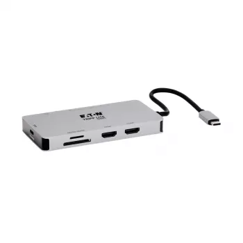 Stacja dokująca Eaton Tripp Lite USB-C, podwójny wyświetlacz - 4K 60 Hz HDMI, USB 3.2 Gen 1, koncentrator USB-A, GbE, czytnik kart, ładowanie 100W PD, szary