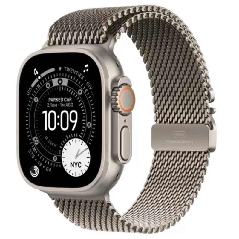 Smartwatch Apple Watch Ultra 3 GPS + Cellular 49mm koperta z naturalnego tytanu z bransoletą milanese z naturalnego tytanu — 64 GB, OLED, 422×514, wodoszczelny 100 m, duży