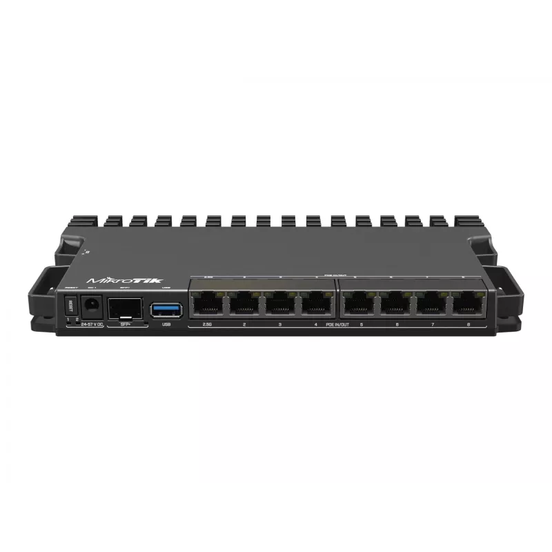 Router przewodowy MikroTik RB5009UPR+S+IN — 8x portów RJ-45 PoE, 2,5GbE, slot SFP+, RouterOS
