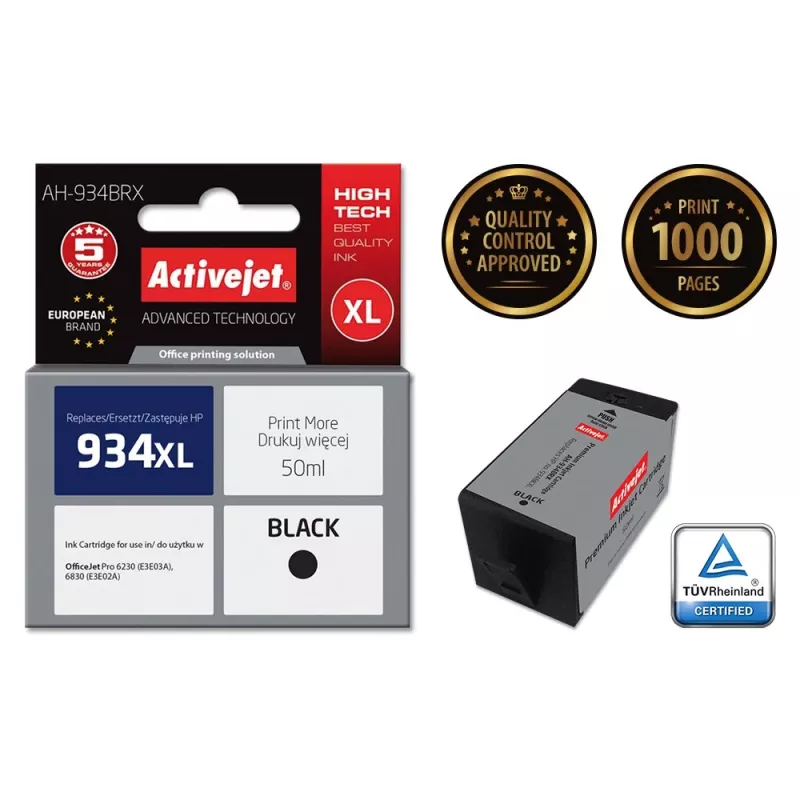 Activejet AH-934BRX Tusz (zamiennik HP 934XL C2P23AE; Premium; 50 ml; czarny)