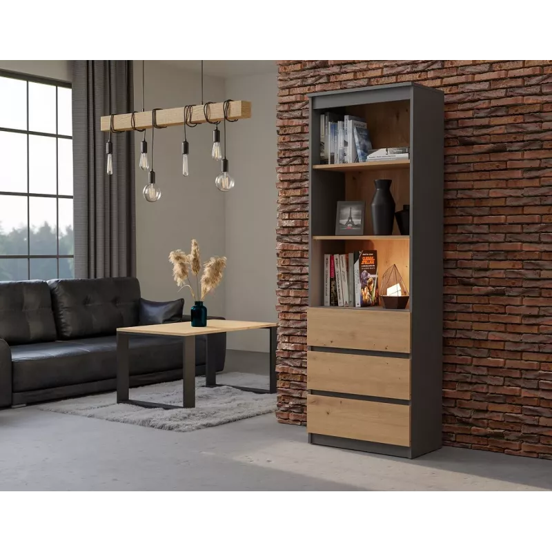 Biurkowy regał górny top e shop RS-60 ANT/ART KPL — 3 półki, płyta wiórowa, 600×350×1800 mm