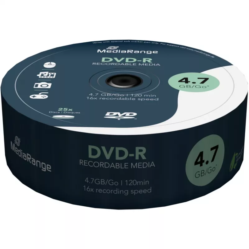 MediaRange - 25 x DVD-R - 4,7GB (120 Min.) 16x - Wrzeciono (MR403)