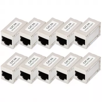 Modułowe złącza przelotowe Digitus CAT 6A ekranowane 10 sztuk RJ-45 Styki ze złoconym wykończeniem