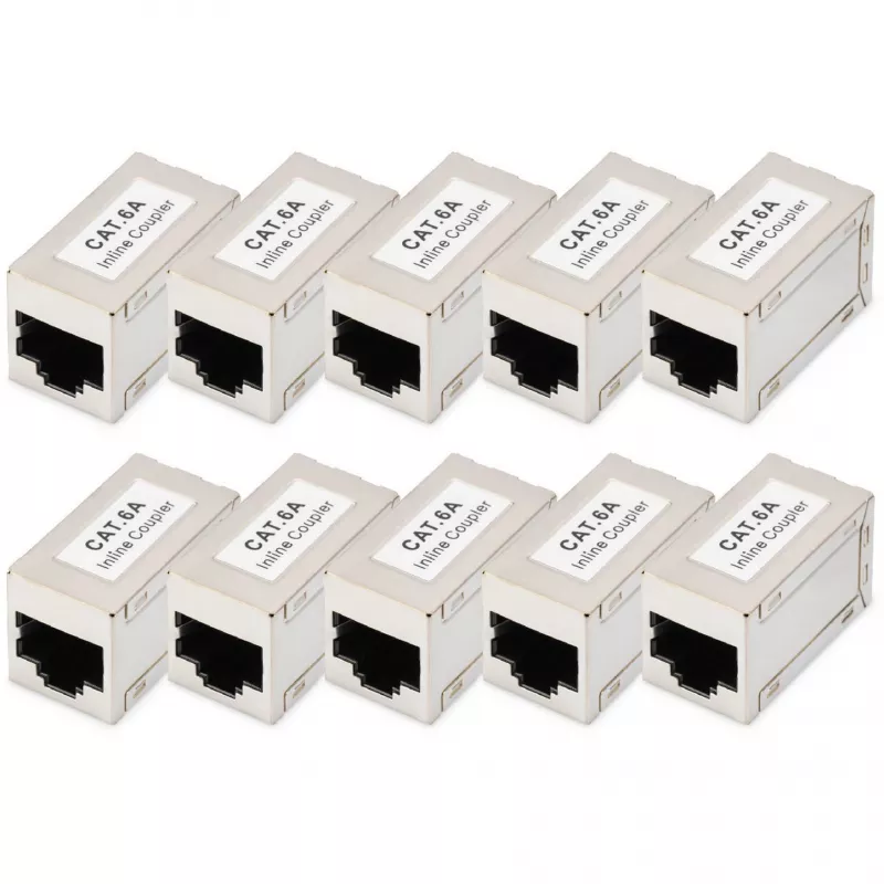 Modułowe złącza przelotowe Digitus CAT 6A ekranowane 10 sztuk RJ-45 Styki ze złoconym wykończeniem