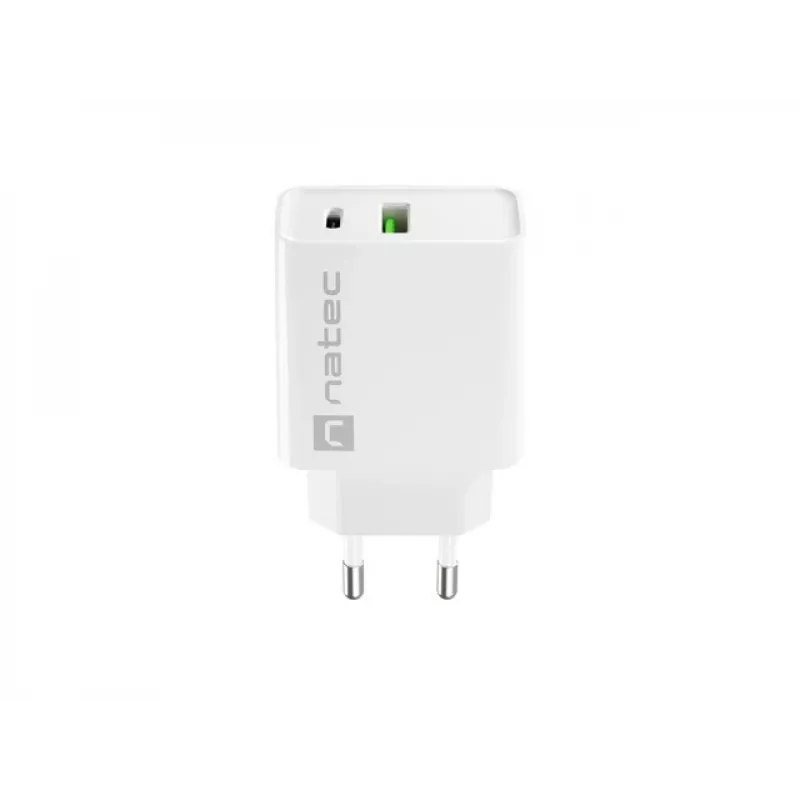Ładowarka sieciowa szybkiego ładowania NATEC RIBERA 12V 20W USB-C PD 3.0 + USB-A Samsung AFC biała