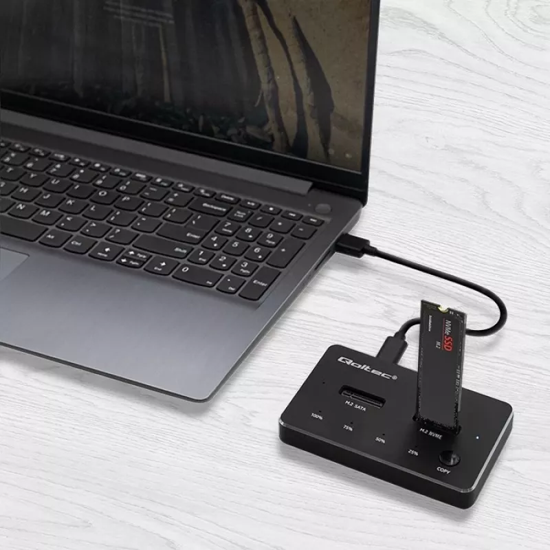 Qoltec 52274 Stacja dokująca do dysków M.2 SSD | NVMe | SATA | USB-C | DUAL 2 x 2TB