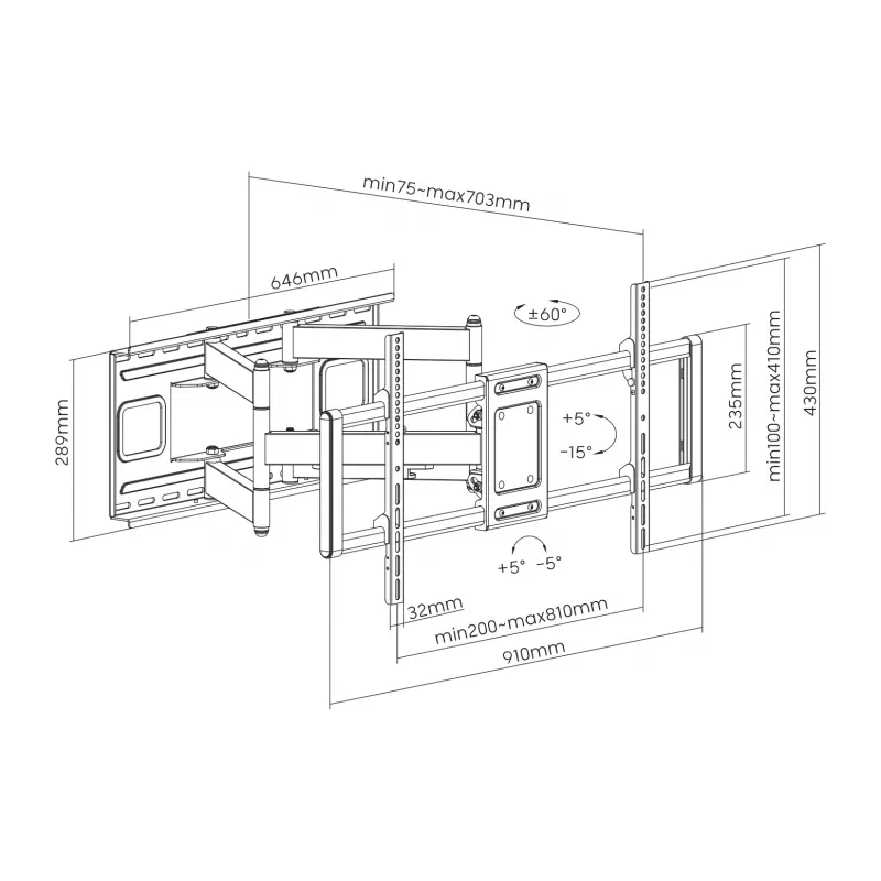 Uchwyt ścienny SBOX PLB-7486 do wyświetlaczy 43–100 kg, płyta 800×400 mm