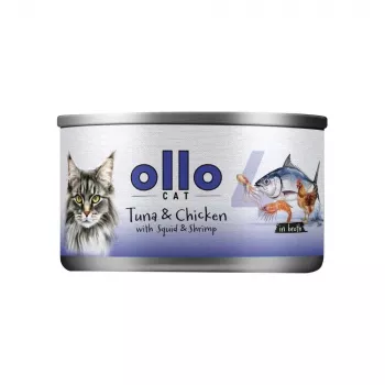 Ollo Tuna & Chicken with Squid & Shrimp in Broth Nr 4 70g