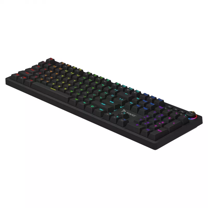 Klawiatura gamingowa SAVIO STYX BROWN — mechaniczna Outemu Brown, QZERTY US International, RGB, USB, pełnowymiarowa 104 klawisze, czarna