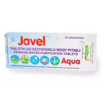 Tabletki do dezynfekcji wody JAICO BUJATB20 — 20 białych tabletek czyszczących do uzdatniania wody pitnej