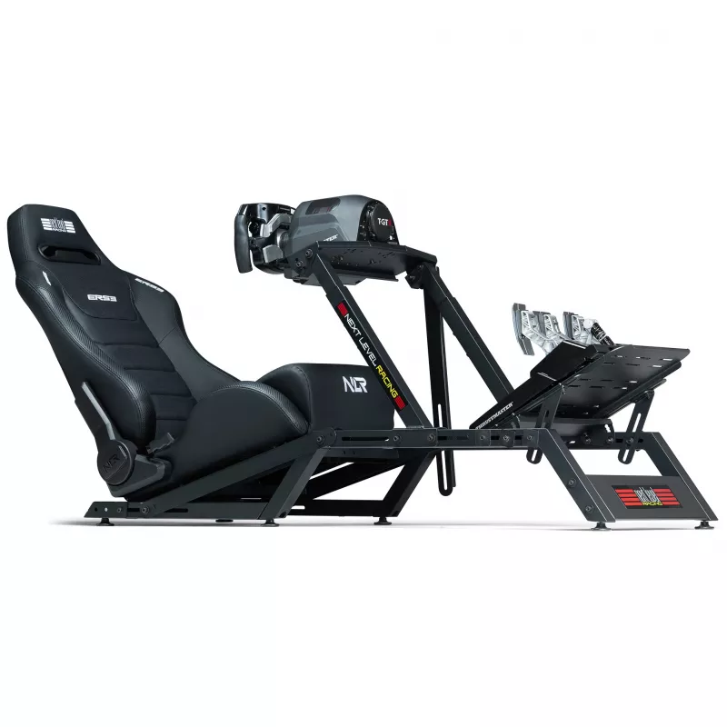 Regulowany fotel kubełkowy Next Level Racing ERS3 Elite Premium — czarna skóra PU, odchylane oparcie, kompatybilny z kokpitem/montażem podłogowym