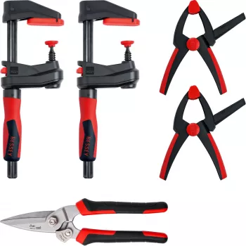 Zestaw zacisków Bessey DIY-SET1-A 5-częściowy, w tym 4 zaciski i nożyce do blachy