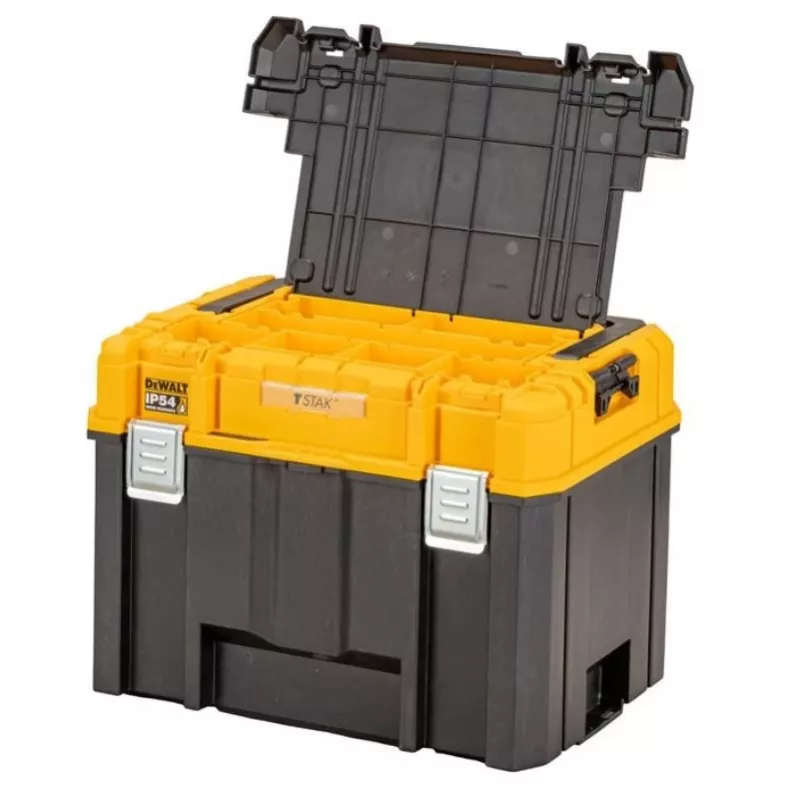 Skrzynka narzędziowa DeWalt DWST83343-1 — aluminium/tworzywo sztuczne, wodoszczelna, pokrywa na zawiasach, zamykana na klucz, 1 komora, 440×333×323 mm