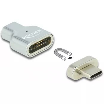 DeLOCK - Adapter Thunderbolt / USB-C - USB-C (M) magnetyczny na USB-C (W) - USB 3,2 Gen 2 / Thunderbolt 3 4,5 A - Obsługa 8K - Srebrny (66433)