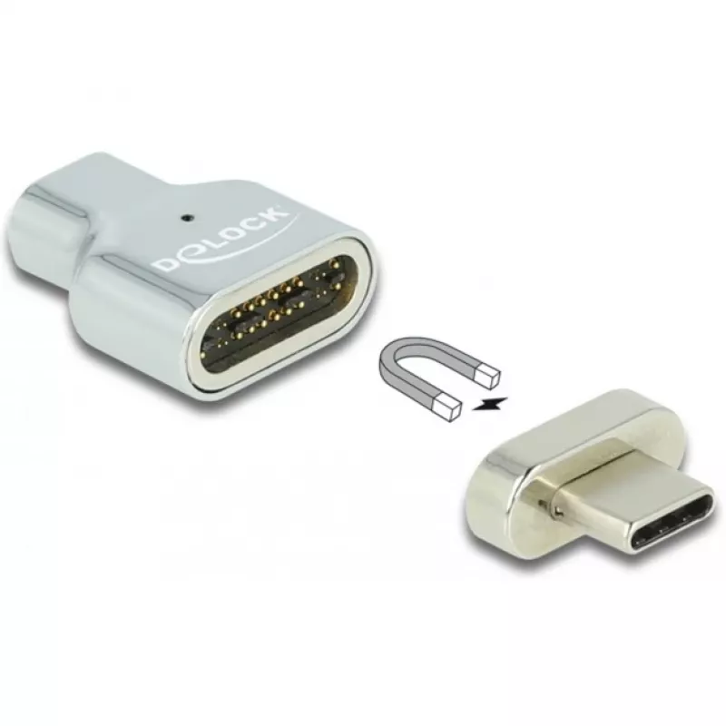 DeLOCK - Adapter Thunderbolt / USB-C - USB-C (M) magnetyczny na USB-C (W) - USB 3,2 Gen 2 / Thunderbolt 3 4,5 A - Obsługa 8K - Srebrny (66433)