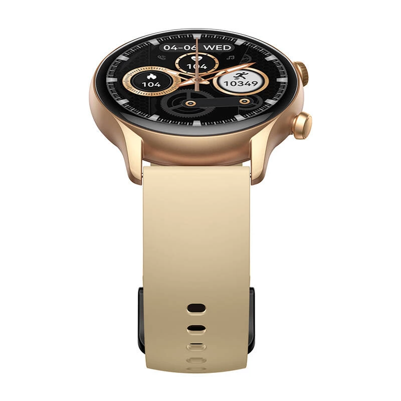 Smartwatch Zeblaze Btalk 3 Plus, okrągły ekran dotykowy IPS 1,39 cala 360×360, 260 mAh, złoty pasek silikonowy