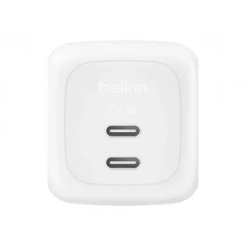 Wewnętrzna szybka ładowarka AC Belkin WCH020KQ2MWH-B6 — 2x USB‑C, 2 m zintegrowany kabel, biała