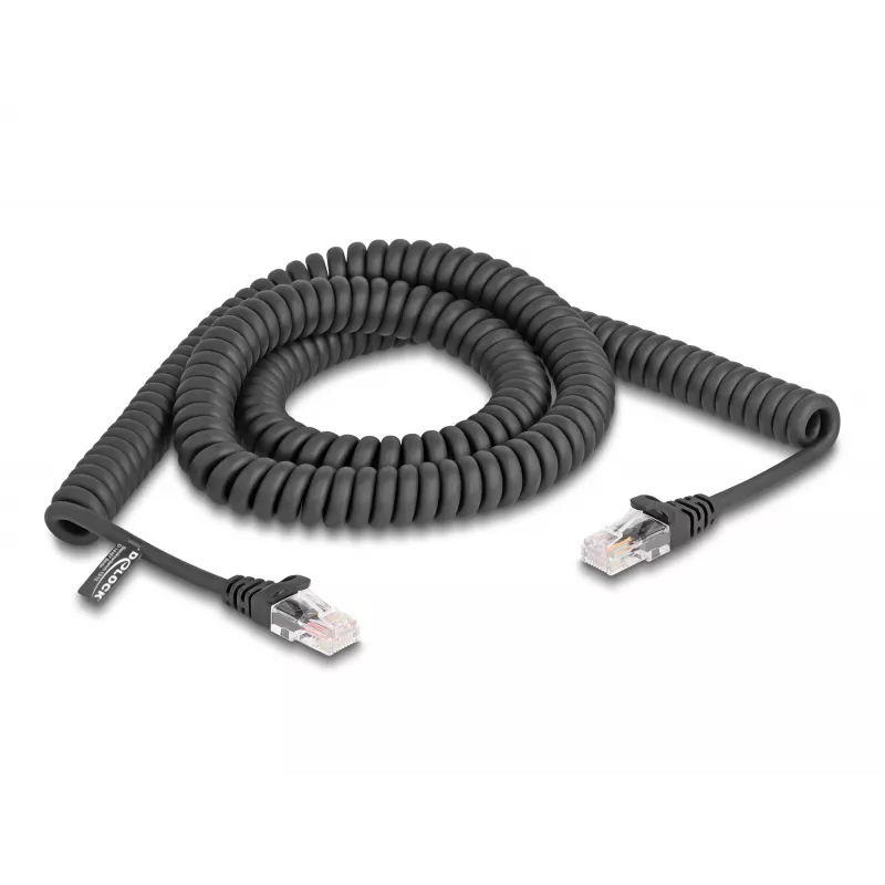 DeLOCK RJ45 kabel spiralny męski-męski Kat.5e 3 m czarny