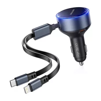 Ładowarka samochodowa Vention FFOB0 30 W z kablem USB‑C na Lightning, wyjście 30 W do ładowania iPhone’a