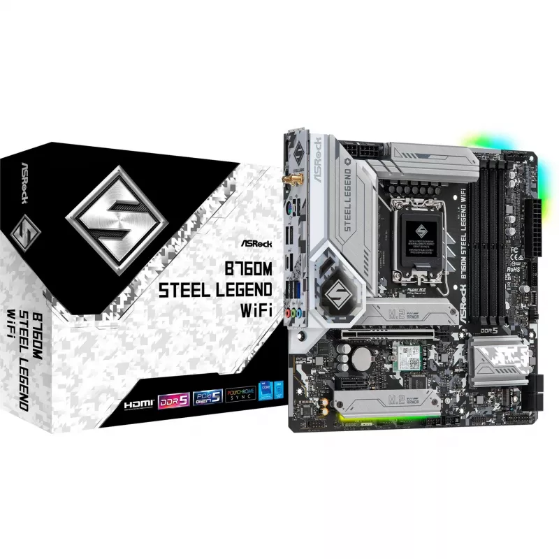 Płyta główna ASRock B760M Steel Legend WiFi — Intel B760, LGA 1700, micro ATX, DDR5, 4 DIMM, 128GB, Wi‑Fi 6E, LAN 2.5Gb