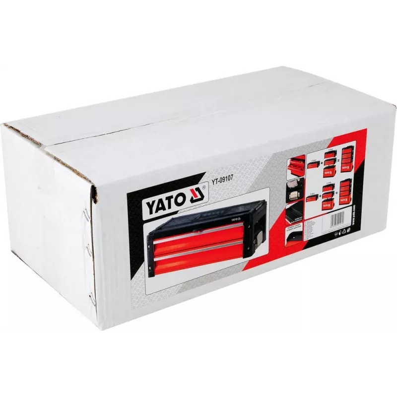Skrzynka narzędziowa YATO YT-09107 metalowa 495x252x180 mm, czarno-czerwona, 6 kg, 2 przegrody, zamykana na klucz