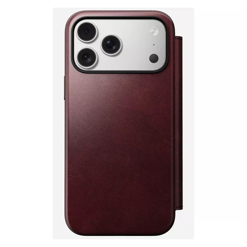 Etui na telefon Nomad Modern Leather Folio do iPhone 17 Pro Max — skóra, TPU, PC, aluminium, burgund, 16 cm (6,3 cala)