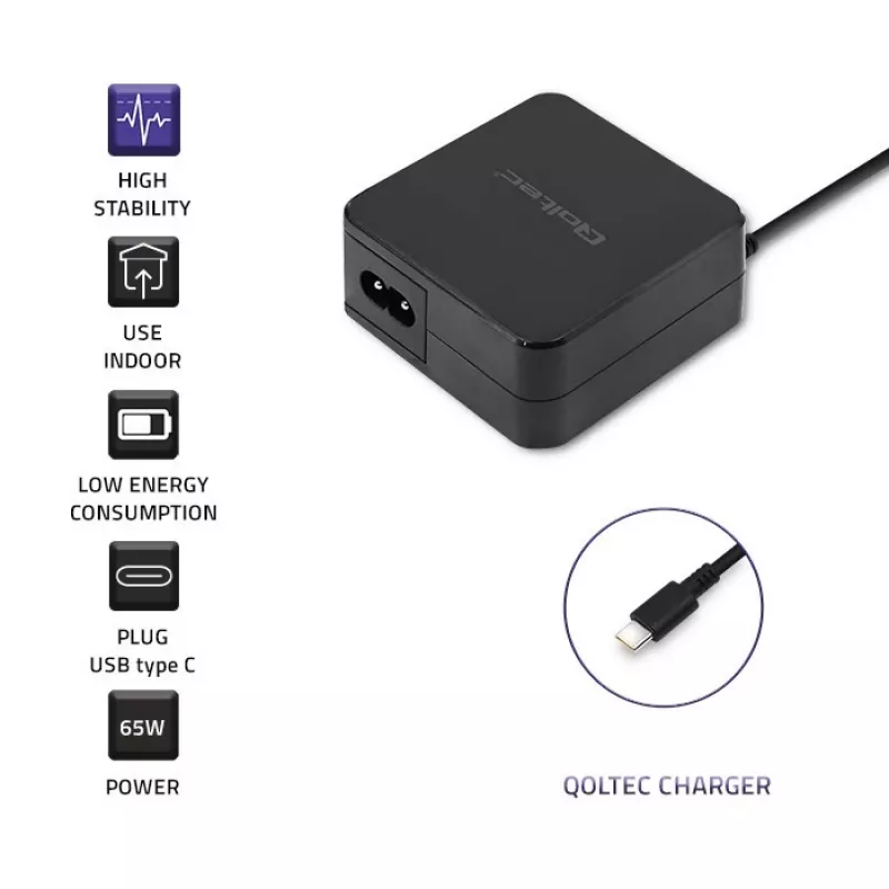 Qoltec 51027 Ładowarka | 65W | 5-20,3V | 2-3,25A | USB typu C | PD