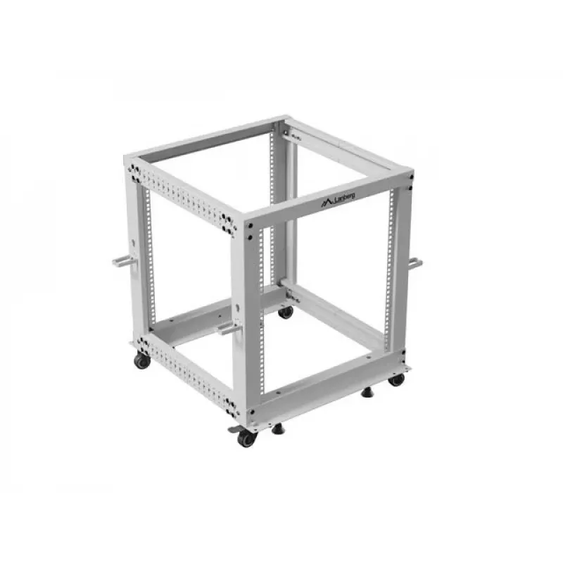 Otwarta szafa rack 19 cali LANBERG 12U, regulowana głębokość 600–1100 mm, szara