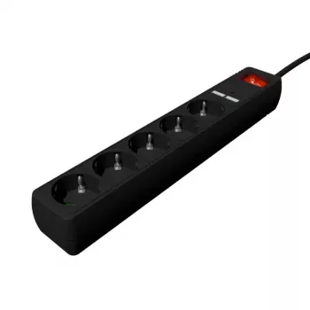 Listwa zasilająca Gembird SPG5-U2-5-02 z ładowarką USB, 5 gniazd, 1,5 m, 2x USB, czarna