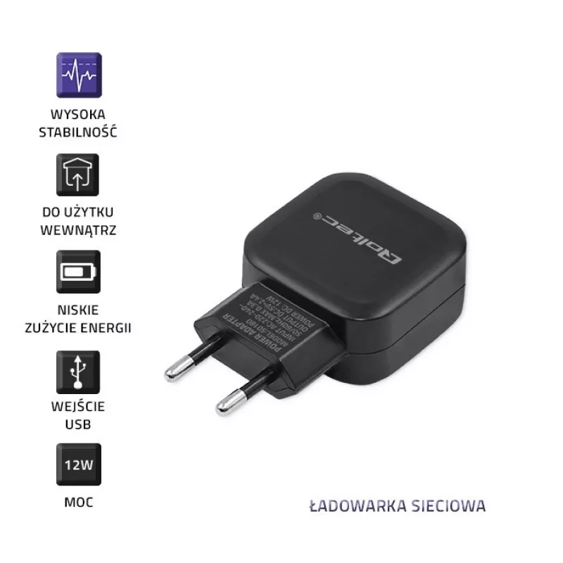 Ładowarka sieciowa QOLTEC 50186 do smartfonów i tabletów, 5 V 3,4 A, 17 W, 2× USB, czarna