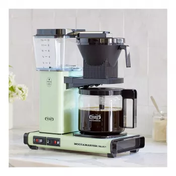 Ekspres przelewowy MOCCAMASTER KBG Select — zbiornik na wodę 1,25 l, pojemność 10 filiżanek, stal nierdzewna, pastelowa zieleń