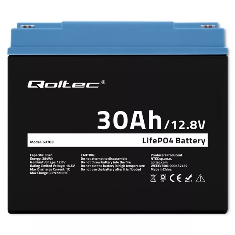 Akumulator LiFePO4 QOLTEC 12.8V 30Ah 384Wh z BMS
