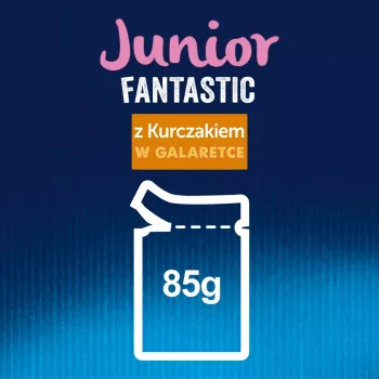 Mokra karma dla kotów Purina Nestlé Felix Fantastic Junior 85 g saszetka — kurczak, 77,5% wilgotności, 13,5% białka