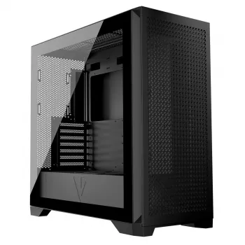 Obudowa PC MODECOM VOLCANO EXPANSE T Midi Tower, szkło hartowane, USB-C, obsługa micro ATX, GPU do 430 mm, chłodzenie CPU do 180 mm, 3x wnęki 3,5 cala, 2x 2,5 cala, czarna