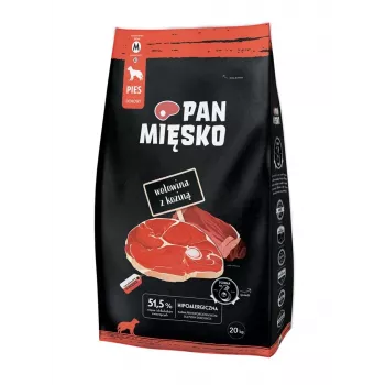 PAN MIĘSKO Wołowina z koziną (dorosły) chrupki M - Karma sucha dla psa - 20kg