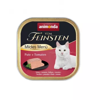 Mokra karma dla kota animonda Vom Feinsten Indyk + Pomidory Mild Menu tacka 100 g — dorosły, 11,2% białka, 5% tłuszczu, 81% wilgotności